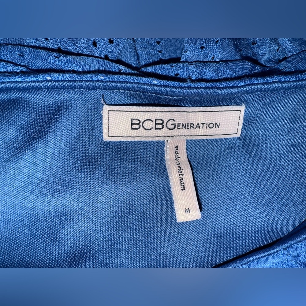 BCBGeneration Blue Eyelet Ruffle Mini Dress Cottagecore Coquette-‎ Medium - Picture 8 of 9